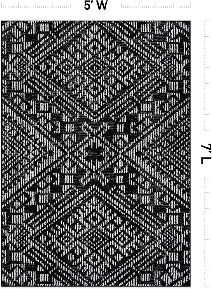 Rugshop Boho Black Tribal Area Rug 5x7 Modern Indoor Carpet for Living Room, Bedroom, or Entryway – Non-Shedding, Low Pile Geometric Design 5' x 7'