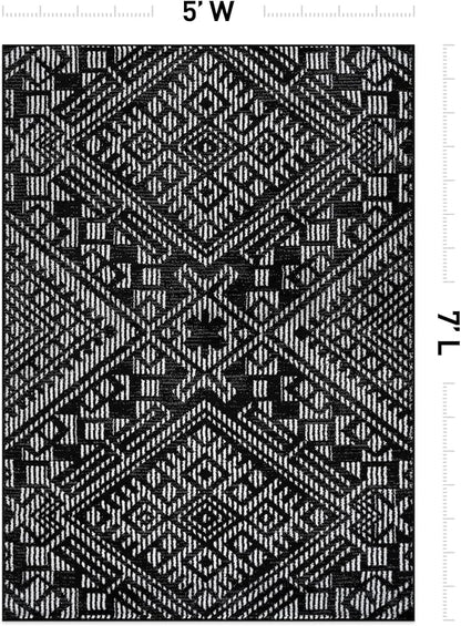 Rugshop Boho Black Tribal Area Rug 5x7 Modern Indoor Carpet for Living Room, Bedroom, or Entryway – Non-Shedding, Low Pile Geometric Design 5' x 7'