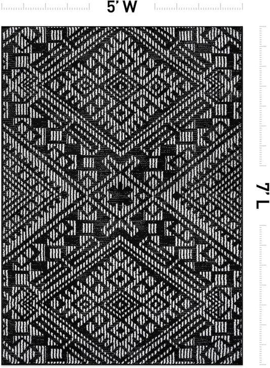 Rugshop Boho Black Tribal Area Rug 5x7 Modern Indoor Carpet for Living Room, Bedroom, or Entryway – Non-Shedding, Low Pile Geometric Design 5' x 7'