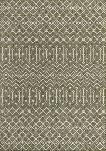 Unique Loom Outdoor Trellis Collection Area Rug - Tribal Trellis (10' x 14' 1" Rectangle, Green/ Natural)