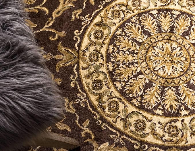 Unique Loom Versailles Collection Traditional Classic Medallion Floral Motif Area Rug (8' 0 x 11' 0 Rectangular, Brown/ Ivory)