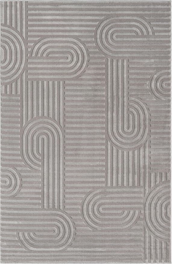 Annabel Modern Geometric Area Rug for Living Room, 4x6 Contemporary Arched and Linear Gray Rug, High-Low Pile Stain Resistant Carpet for Bedroom, Dining Room or Kitchen (4' x 6', Gray)