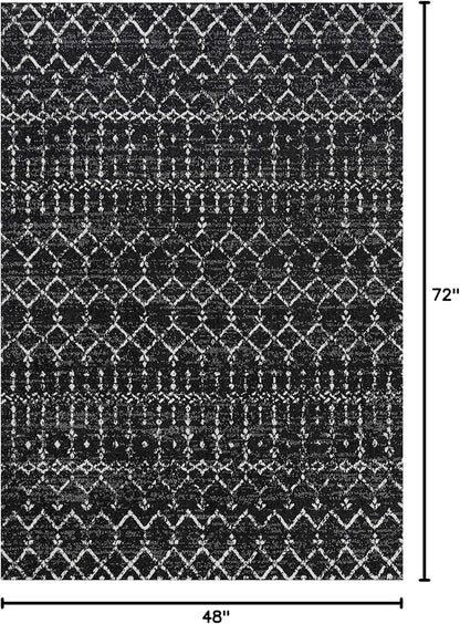 JONATHAN Y Boho Vintage Diamond Black/Ivory Indoor Area Rug 4X6 ft, Moroccan Hype for Living Room, Bedroom, Kitchen, Office, Easy-Cleaning, High Traffic, Pet-Friendly, Non-Shedding (MOH101D-4)
