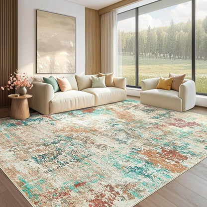 8x10 Christmas Area Rug Living Room Rugs - Washable Neutral Modern Abstract Soft Thin Large Rug Indoor Floor No Slip Rug Carpet for Bedroom Under Dining Table Home Office Decor -Colorful