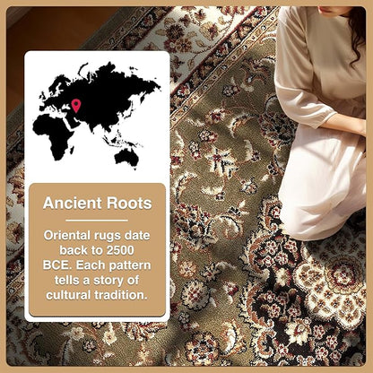 Well Woven Barclay Collection Medallion Kashan Green 4x5 Area Rug - for Entryways, Small Bedrooms, Living Rooms
