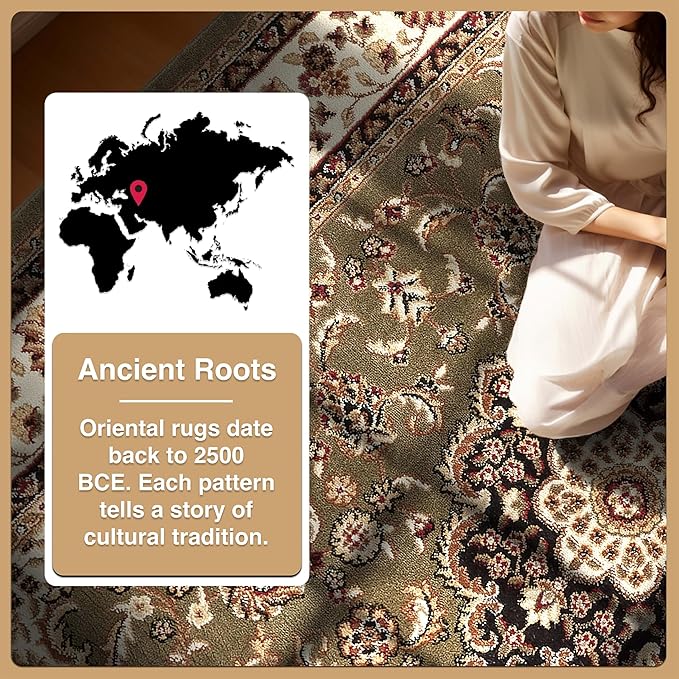 Well Woven Barclay Collection Medallion Kashan Green 5 ft Round Rug - for Living Room, Bedroom, and Dining Room