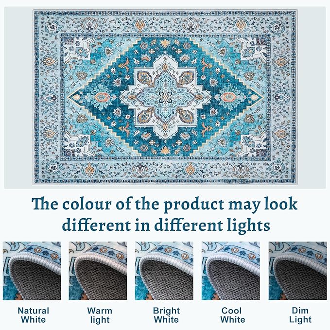 Tangsoo Blue 2x3 Washable Rug for Entryway, Vintage Non Slip Small Area Rug, Indoor Front Door Rug, Print Door Mat Small Carpet, Soft Low Pile Rugs for Entrance Kitchen Bedroom Home Decor
