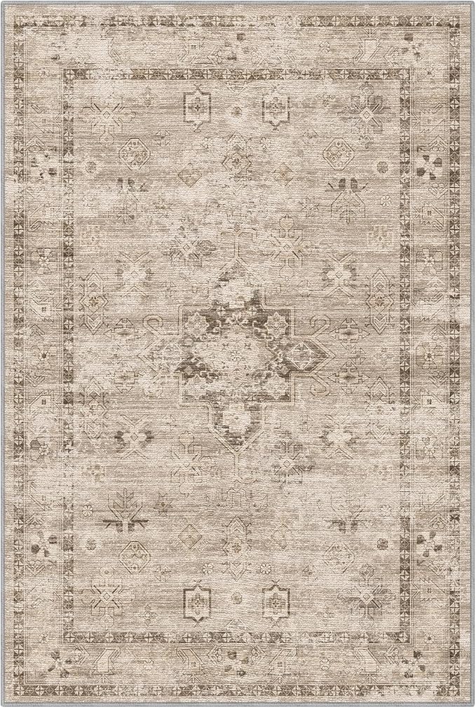 LUMI 8x10 Washable Area Rug for Living Room, Ultra Soft Traditional Vintage Rugs Non Slip with Rubber Backing, Low Profile, High Traffic, Stain Resistant Carpets, Ideal for Bedroom, Dining Room