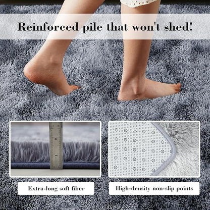 Fluffy Rug Shaggy Area Rug, Mottling Dark Grey 9x12 Area Rugs for Living Room, Large Shag Area Rugs for Bedroom Kids Room Home Decor, Upgrade Anti-Skid Rectangular Fuzzy Rugs