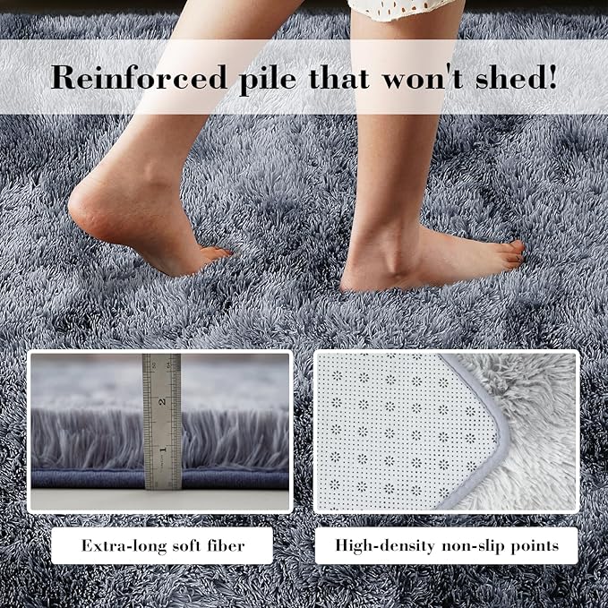 Fluffy Rug Shaggy Area Rug, Mottling Dark Grey 10x14 Area Rugs for Bedroom, Super Soft Shaggy Rugs for Living Room Bedroom Kids Room Home Decor, Upgrade Anti-Skid Rectangular Fuzzy Rug
