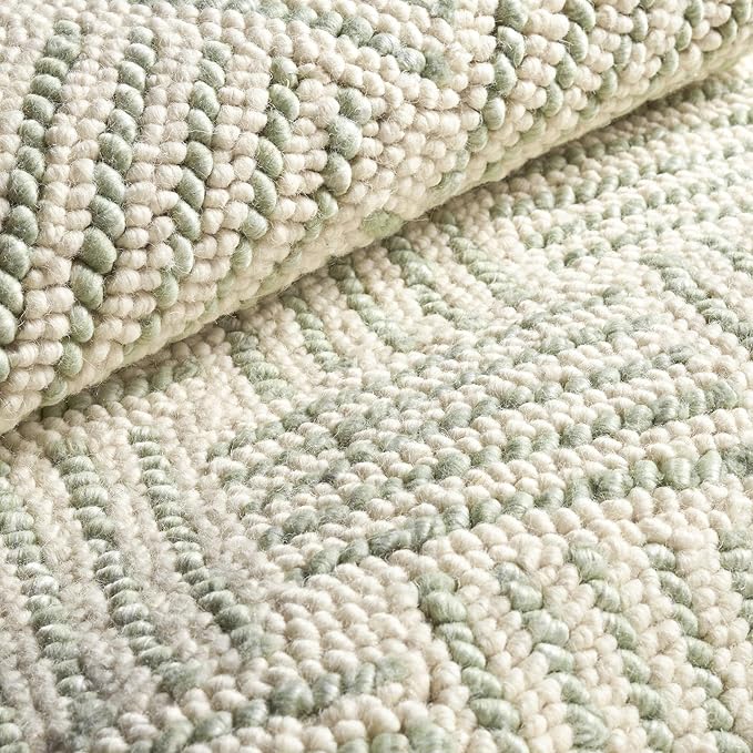 Dash & Albert Layers Desert Sage Hand Hooked Wool Rug, 9.5 X 13.5 Feet, Green Geometric Pattern - Premium Luxury Hotel Quality Soft Breathable Hypoallergenic Machine Washable Easy Care All Season