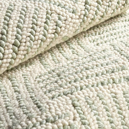 Dash & Albert Layers Desert Sage Hand Hooked Wool Rug, 9.5 X 13.5 Feet, Green Geometric Pattern - Premium Luxury Hotel Quality Soft Breathable Hypoallergenic Machine Washable Easy Care All Season
