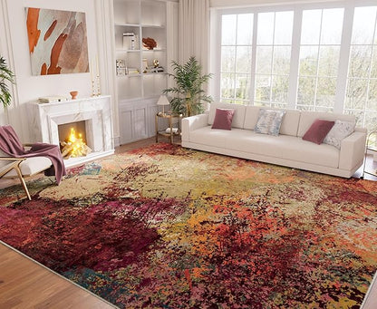 Arbosofe Modern Abstract Rug for Living Room, 6'x9' Washable Area Rug with Non-Slip Backing & Short Pile, Large Carpet with Abstract Pattern for Living Room Bedroom and Dining Floor Carpet Red Orange