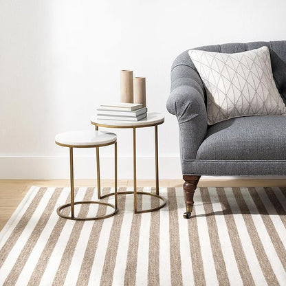 Home Conservatory Ladder Stripe Natural/Ivory Handwoven Wool 4 X 6 Feet, Ivory/Multicolored Stripe Pattern