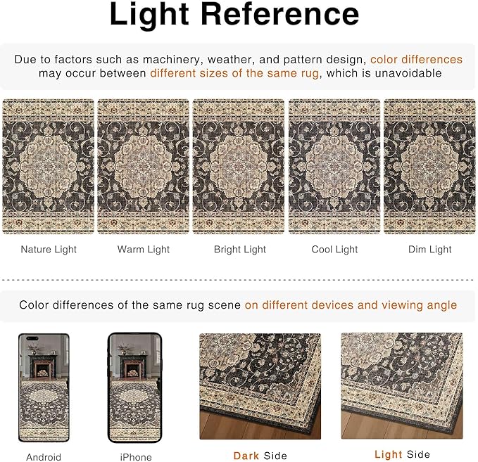 HUGEAR Machine Washable Hallway Runner Rugs 2x6 Vintage Black Neutral Style Non Slip Stain Resistant Low Pile Throw Carpet for Bedroom Kitchen Retro Aesthetic Modern Decor