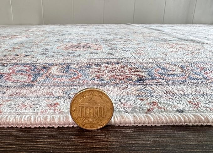 GLN Rugs Traditional Collection - Machine Washable Area Rug, Traditional Washable, Non Slip, Low Pile Chenille Rug, Living Room, Bedroom, Kitchen Rug (8' x 10' Light Blue)