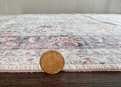 GLN Rugs Traditional Collection - Machine Washable Area Rug, Traditional Washable, Non Slip, Low Pile Chenille Rug, Living Room, Bedroom, Kitchen Rug (8' x 10' Light Blue)