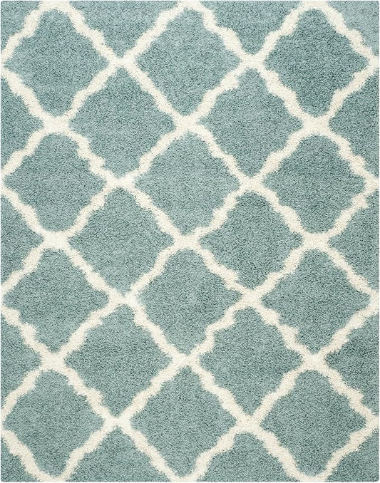 SAFAVIEH Dallas Shag Collection X-Large Area Rug - 11' x 15', Seafoam & Ivory, Trellis Design, Non-Shedding & Easy Care, 1.5-inch Thick Ideal for High Traffic Areas in Living Room, Bedroom (SGD257C)