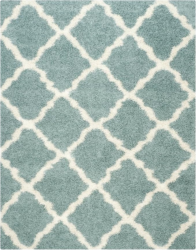 SAFAVIEH Dallas Shag Collection Area Rug - 8'6" x 12', Seafoam & Ivory, Trellis Design, Non-Shedding & Easy Care, 1.5-inch Thick Ideal for High Traffic Areas in Living Room, Bedroom (SGD257C)