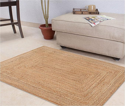 Savi Home Natural Jute Area Rug 4x6 FT – Handwoven Braided Farmhouse Rug, 72x48 Inch Handloom Entryway Rug, Rustic Doormat for Kitchen, Living Room, Pets & Indoor Decor