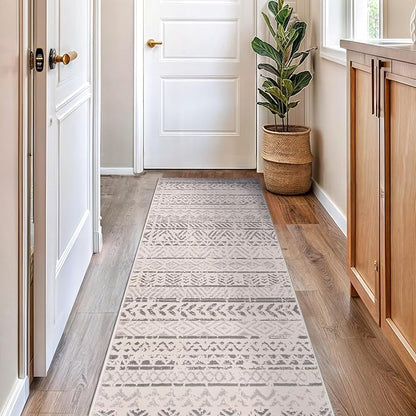 Rugshop Geometric Boho Runner Rug – Gray Tribal Pattern, Perfect for Hallway, Entryway, Kitchen, 2' x 7'