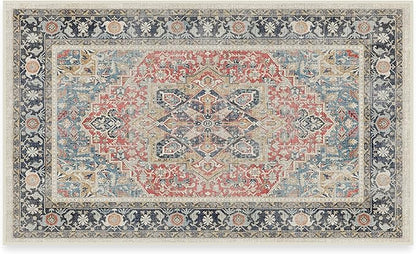 RUGGABLE Washable Vintage Area Rug – Kamran Cayenne Red 3x5, Stain-Resistant, Non-Slip – Small Machine Washable Rugs for Living Room, Bedroom, Hallway, Entryway & Office–with Cushioned Pad