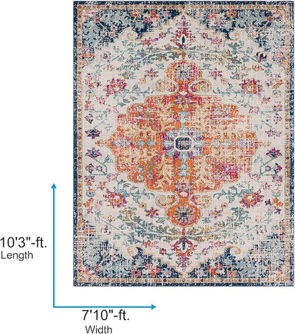 Livabliss Odelia Vintage Bohemian Area Rug,7'10" x 10'3",Orange/Navy