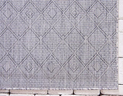 Unique Loom Outdoor Trellis Collection Area Rug - Tribal Trellis (2' x 8' Runner, Gray/ Black)
