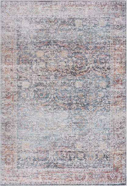 Bloom Rugs Caria Washable Non-Slip 9x12 Rug - Ocean Blue/Brick Traditional Area Rug for Living Room, Bedroom, Dining Room, and Kitchen - Exact Size: 9' x 12'