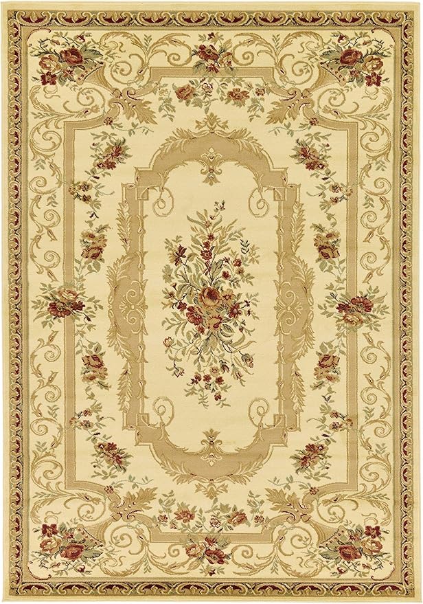 Unique Loom Versailles Collection Traditional Classic Floral Motif Area Rug (7' 0 x 10' 0 Rectangular, Ivory/ Tan)