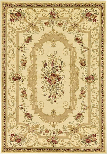Unique Loom Versailles Collection Traditional Classic Floral Motif Area Rug (7' 0 x 10' 0 Rectangular, Ivory/ Tan)