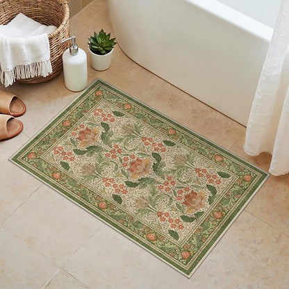 Bavni 2x3 Area Rugs, Floral Machine Washable Rugs for Living Room, Dinning Room, Bedroom, Non Slip Aesthetic Vintage Low Pile Durable Lightweight Farmhouse Rug, Sage Green & Burnt Orange