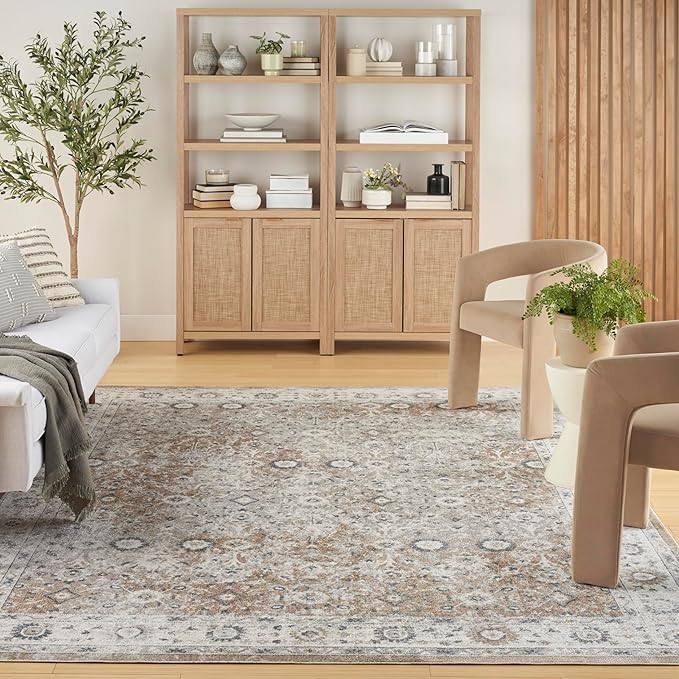 Nourison Home Astra Machine Washable Silver Taupe 6'7" x 9' Area Rug - Easy Clean, Non Shedding, Bed Room, Living Room, Dining Room, Kitchen (7' x 9')