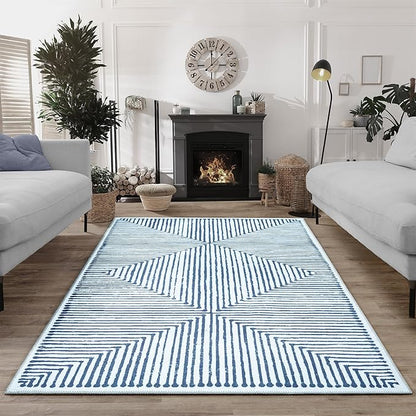 Bloom Rugs Washable Non-Slip 2' x 3' Rug - Blue/Ivory Striped Area Rug for Living Room, Bedroom, Dining Room, and Kitchen - Exact Size: 2' x 3'