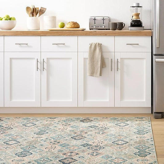 Dash and Albert Pali Machine Washable Area Rug - 4' x 6' Blue - Geometric Accent Rug - Anti-Slip Backing, Lightweight, Machine Washable, High Traffic Areas Kitchen, Mudroom, Laundry Room