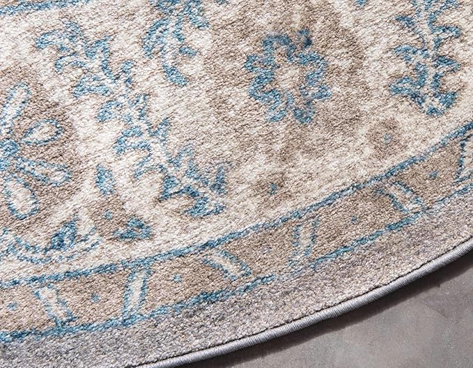 Unique Loom Salzburg Collection Classic Traditional Design Oriental Inspired Border Area Rug (8' 0 x 8' 0 Round, Gray/Beige)
