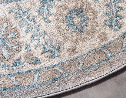 Unique Loom Salzburg Collection Classic Traditional Design Oriental Inspired Border Area Rug (8' 0 x 8' 0 Round, Gray/Beige)