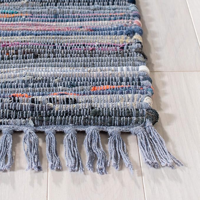 SAFAVIEH Rag Rug Collection Accent Rug - 2'3" x 5', Purple & Multi, Handmade Boho Stripe Cotton, Ideal for High Traffic Areas in Entryway, Living Room, Bedroom (RAR121D)