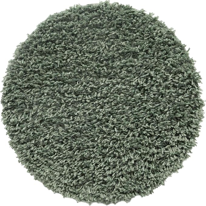Unique Loom Davos Shag Collection Area Rug - Solid (2' Round, Sage)