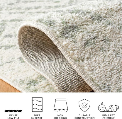 SAFAVIEH Adirondack Collection Runner Rug - 2'6" x 10' Runner, Ivory & Green, Modern Diamond Distressed Design, Ideal for High Traffic Areas in Living Room, Bedroom, Dining (ADR131X-210)