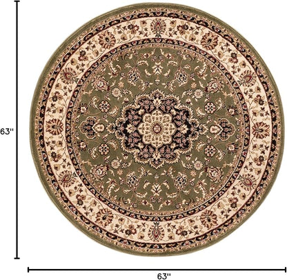 Well Woven Barclay Collection Medallion Kashan Green 5 ft Round Rug - for Living Room, Bedroom, and Dining Room