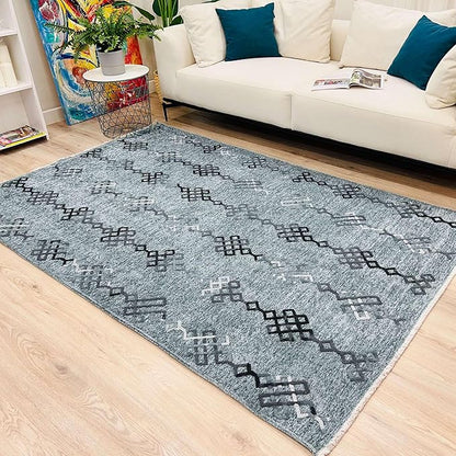 Alfa Rich 3x10 Bluish Gray Washable Area Rugs for Living Room Hallway Kitchen Decor Cotton Runner