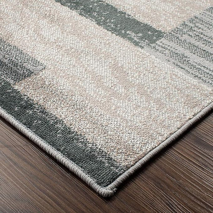 Superior Indoor Area Rug, Jute Backed, Modern Geometric Patchwork Floor Decor for Bedroom, Office, Living Room, Entryway, Hardwood Floors, Rockwood Collection, 2' x 3', Blue-Taupe