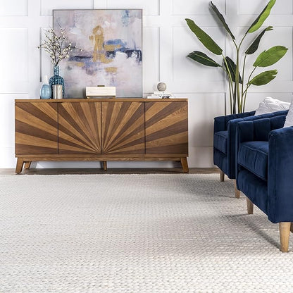 Nuloom Penelope Off-White/Ivory, 10' Square, Hand-Braided, Wool & Cotton, Soft and Textured, High Traffic, Stain Resistant, Easy Clean, Durable Area Rug for Bedroom, Living Room, Dining, Entryway