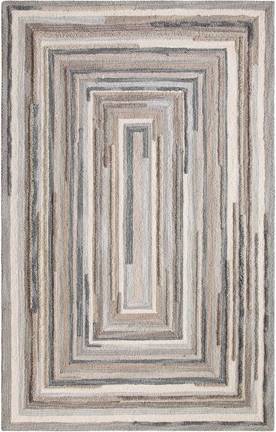 Company C Concentric Squares Wool Area Rug 8' X 10' Gray Striped