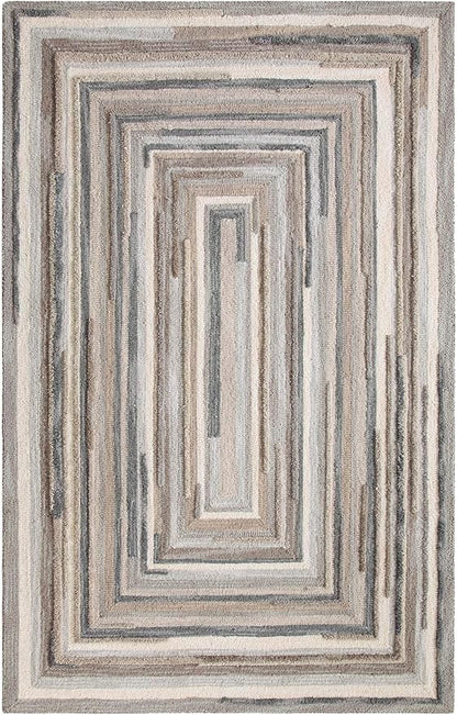 Company C Concentric Squares Wool Area Rug 8' X 10' Gray Striped