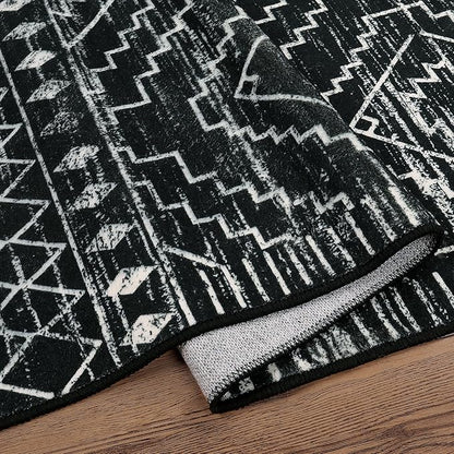 Wonnitar Moroccan Runner Rugs for Hallway 2'6"x8', Black Washable Boho Kitchen Non-Slip Rug Runner, Geometric Tribal Long Soft Bathroom Accent Area Rug for Entryway Laundry Bedroom (Black,2'6"x8')
