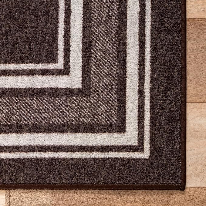 Beverly Rug Non Slip Area Rugs 2x7 Modern Bordered Non Skid Rubber Backing Soft Runner Rug for Living Dining Room Easy to Clean Non Shedding Kitchen Bedroom Indoor Carpet 2 x 7 Brown
