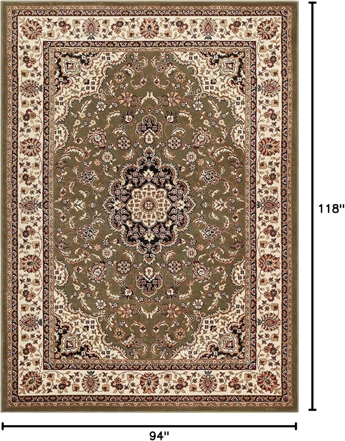 Well Woven Barclay Collection Medallion Kashan Green 8x10 Area Rug - for Living Room, Bedroom, and Dining Room