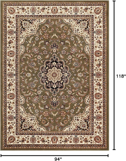 Well Woven Barclay Collection Medallion Kashan Green 8x10 Area Rug - for Living Room, Bedroom, and Dining Room